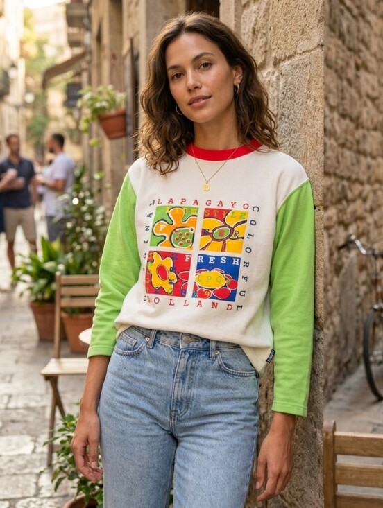Lapagayo Holland Sweaters - Lapagayo Holland Women's White Vintage Retro Pop Art Floral Sweater Size Medium